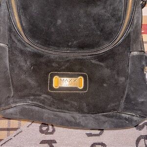 Maxx New York Black Suede Men's Backpack with Gold Accent
